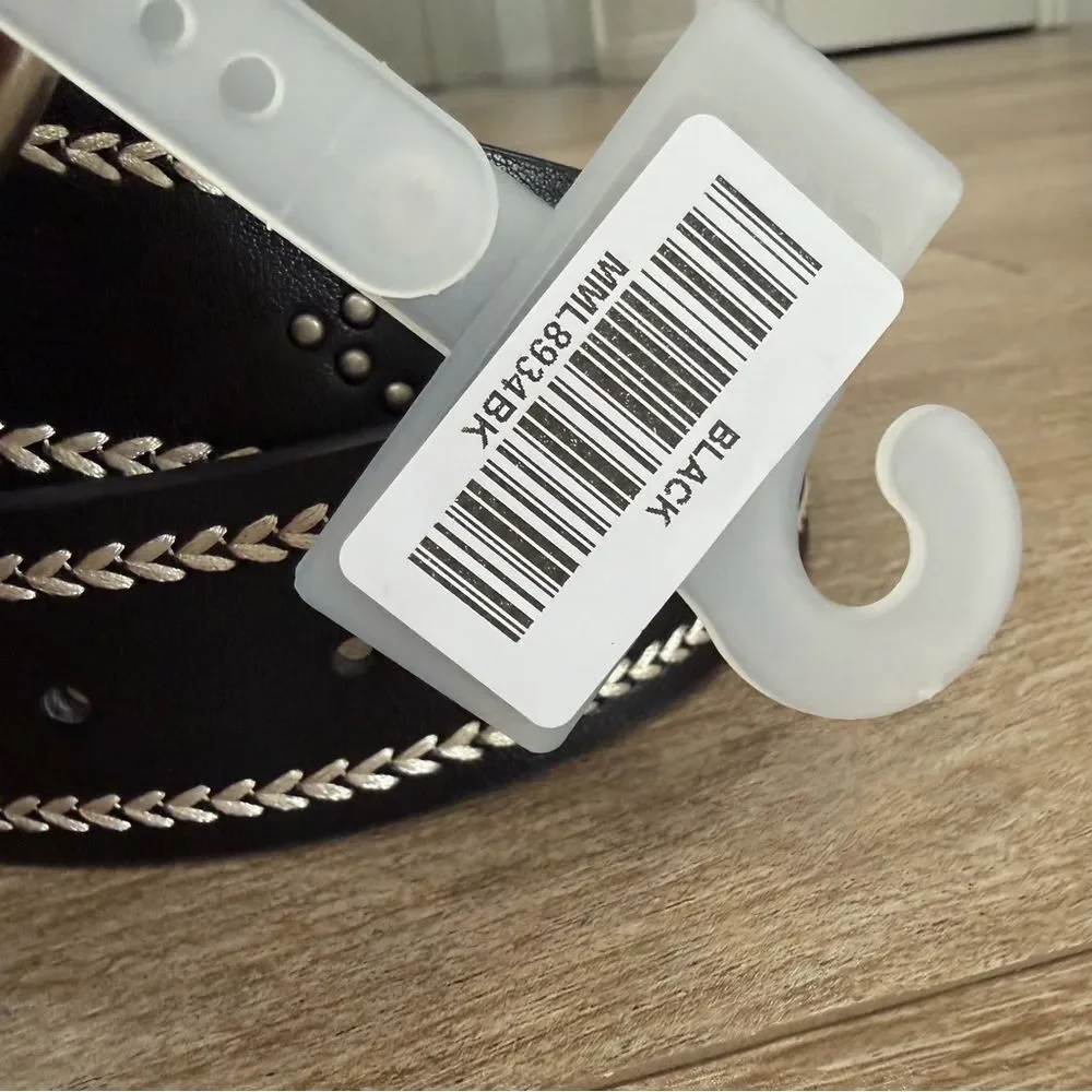 NEW Western Heart Pattern Studded Boho Vegan Leather Belt Black